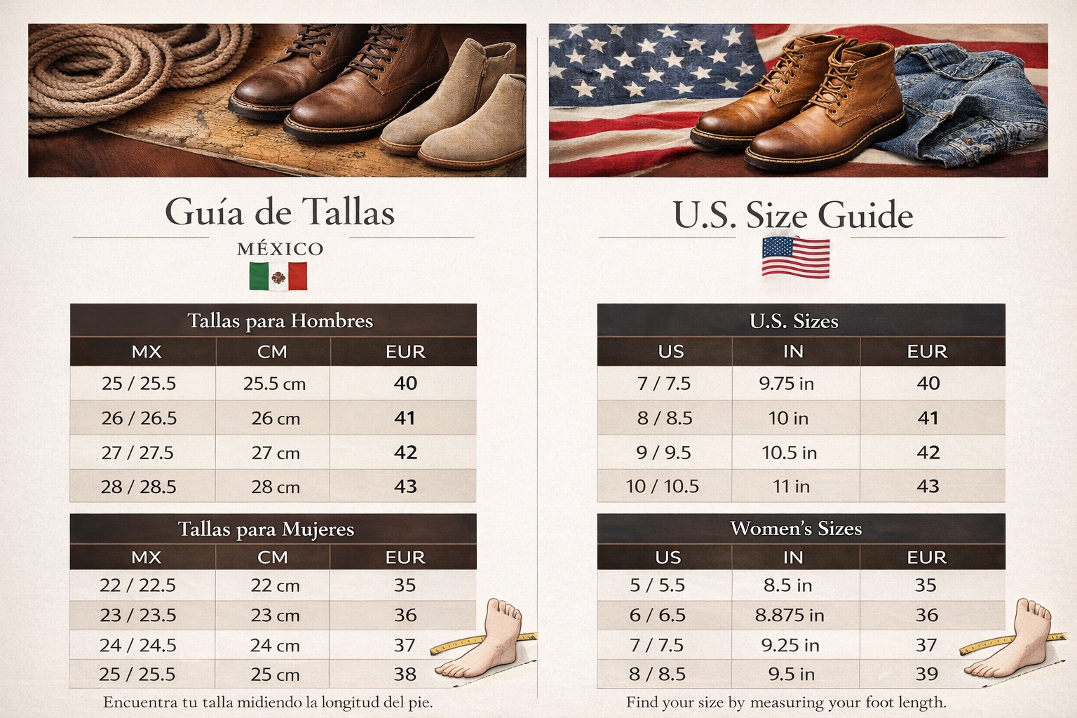 Shoe Size Guide - Saturno Heritage